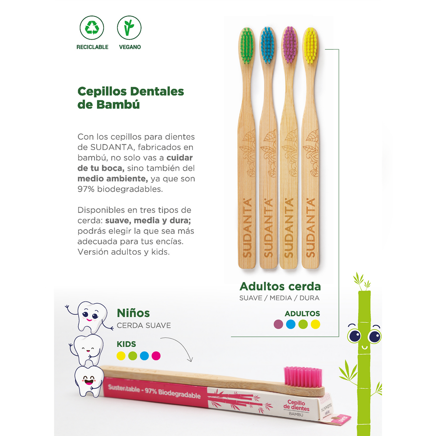 Sudanta - Cepillo dental de Bambú - ADULTO